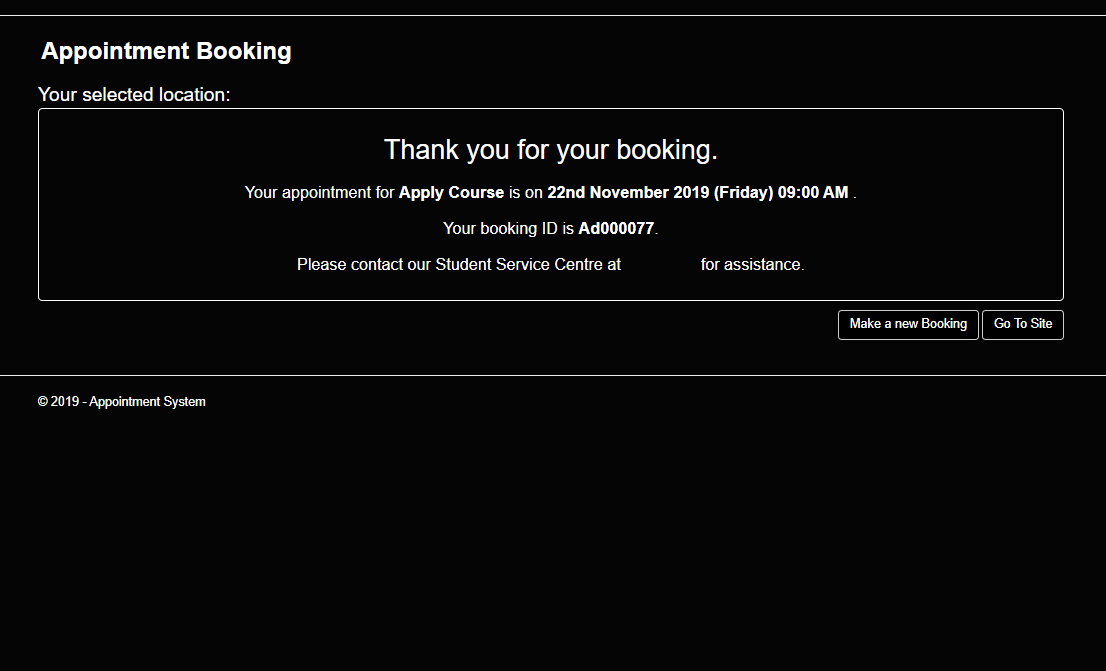 appointment booking confirmation
